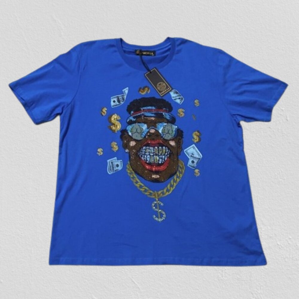 FINCH LA Men's Short Sleeve T-Shirt w Rhinestones Size XXL